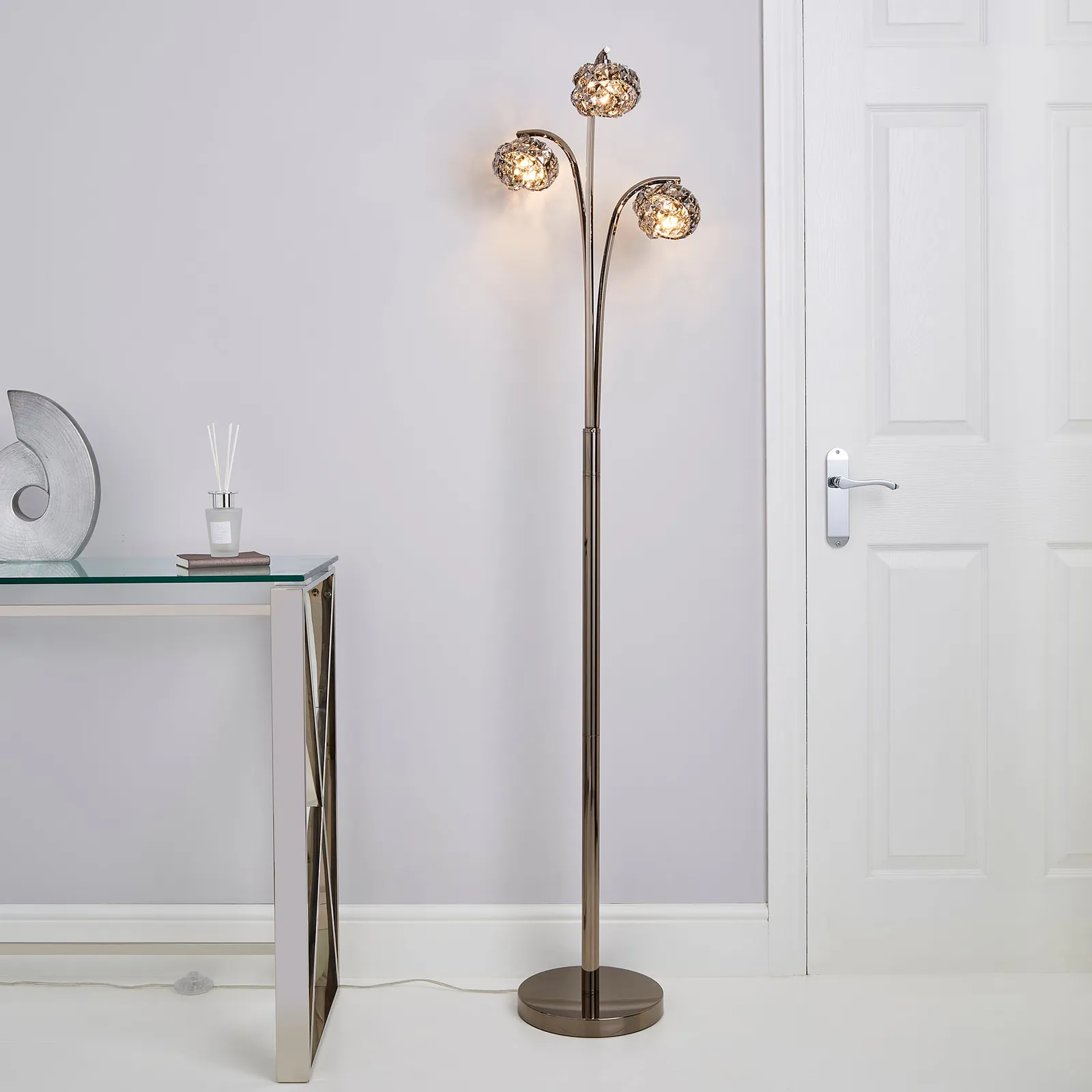 Cecilie Smoked Crystal Floor Lamp Dark Chrome Chrome