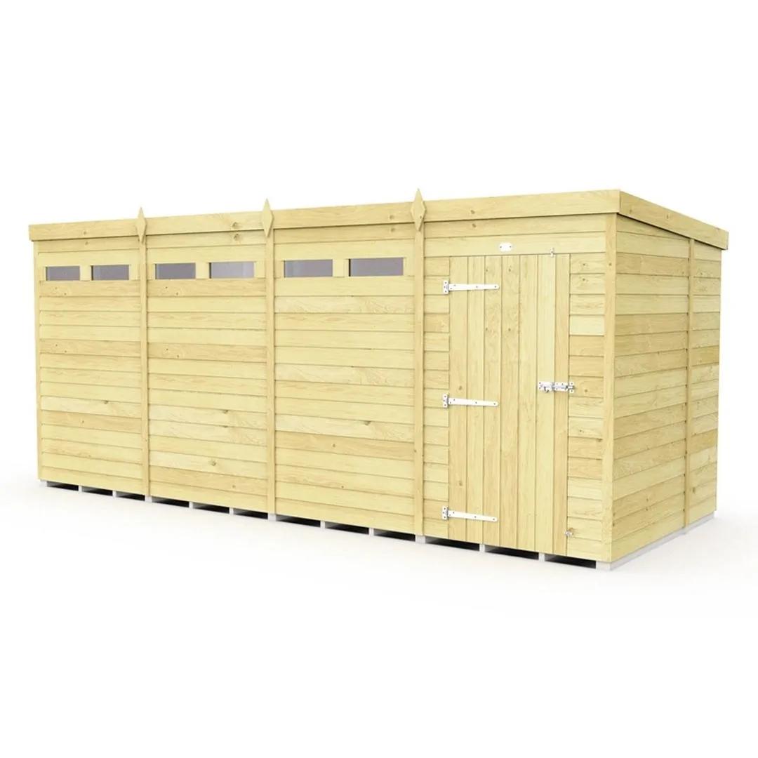 Buttercup Farm 16 x 7 Feet Pent Security Shed - Single Door - L214 x W474 x H201 cm in Brown