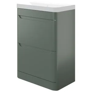 Wickes Malmo Reed Green Freestanding J Pull Compact Vanity Unit & Basin - 600 x 350mm