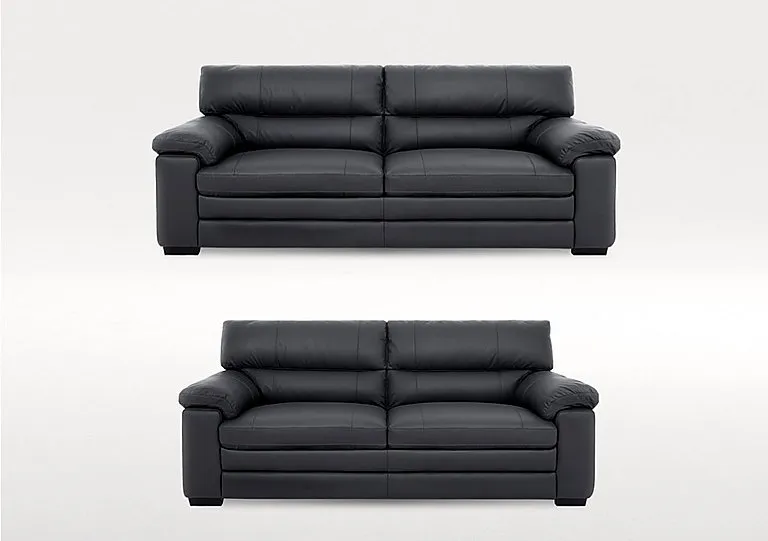 Cozee 3 Seater Leather Sofa and 2 Seater Sofa Set - Shale Grey