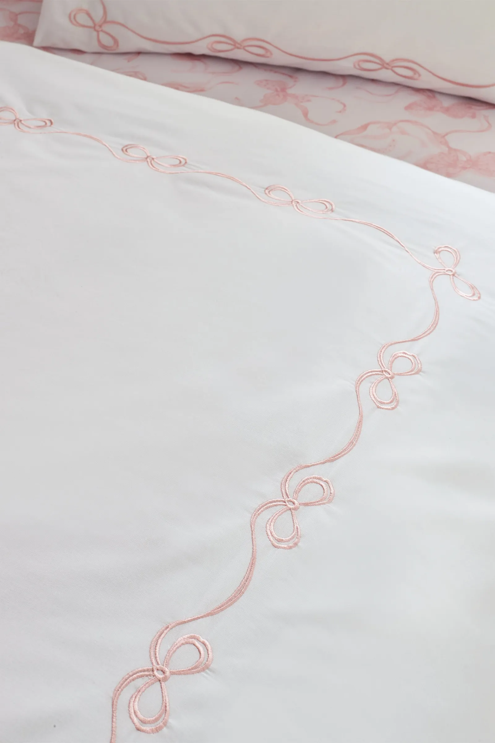Catherine Lansfield Bow Embroidery Duvet Cover Set in Pink 4