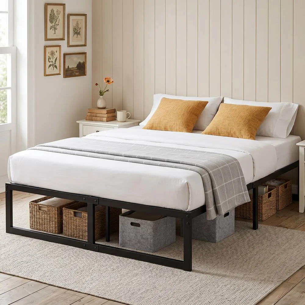 HOMCOM 4ft6 Double Bed Frame with Underbed Storage, Noise-Free, Black
