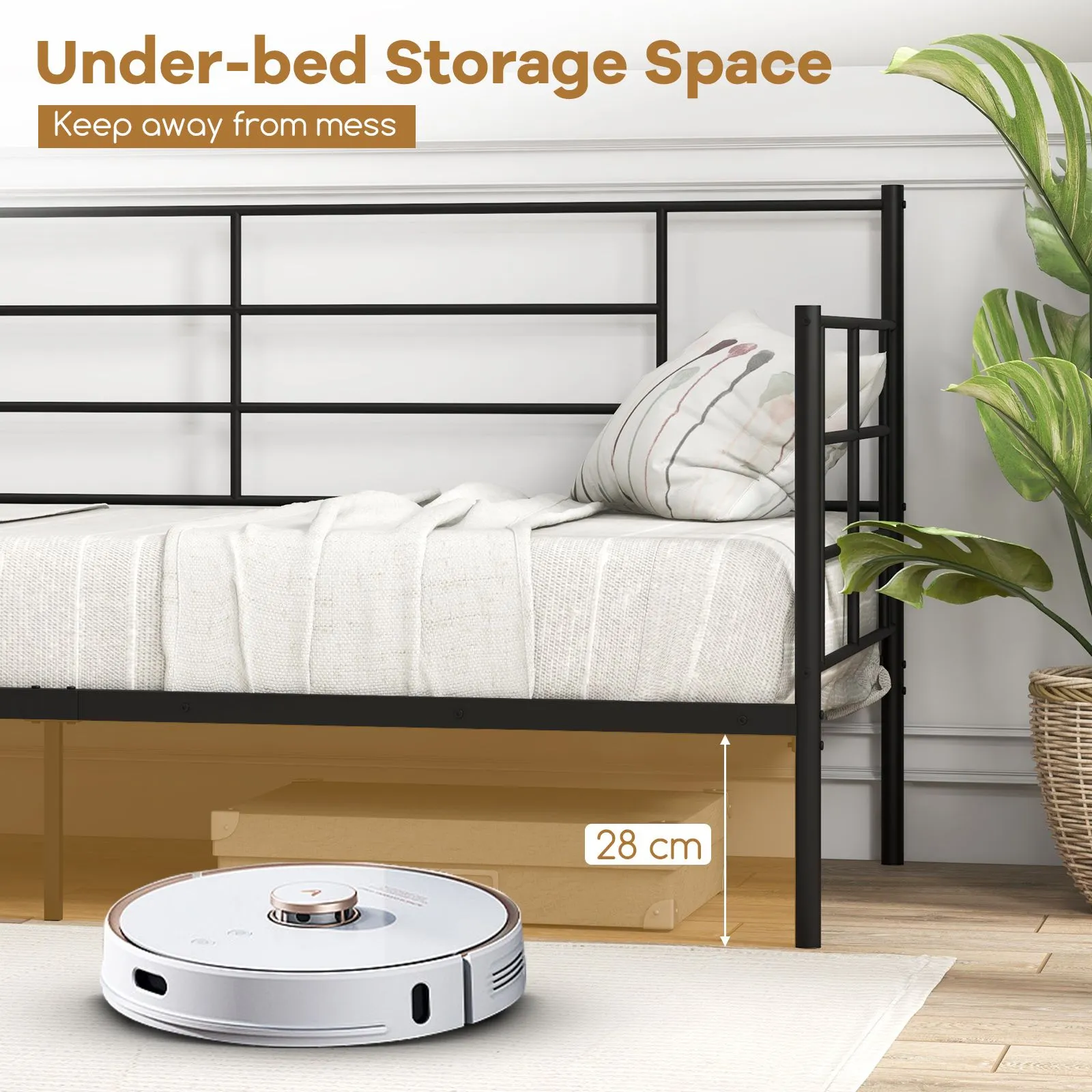 Costway Single Size Metal Sofa Bed Single Platform Bed Daybed with Arms & Back in Black 4