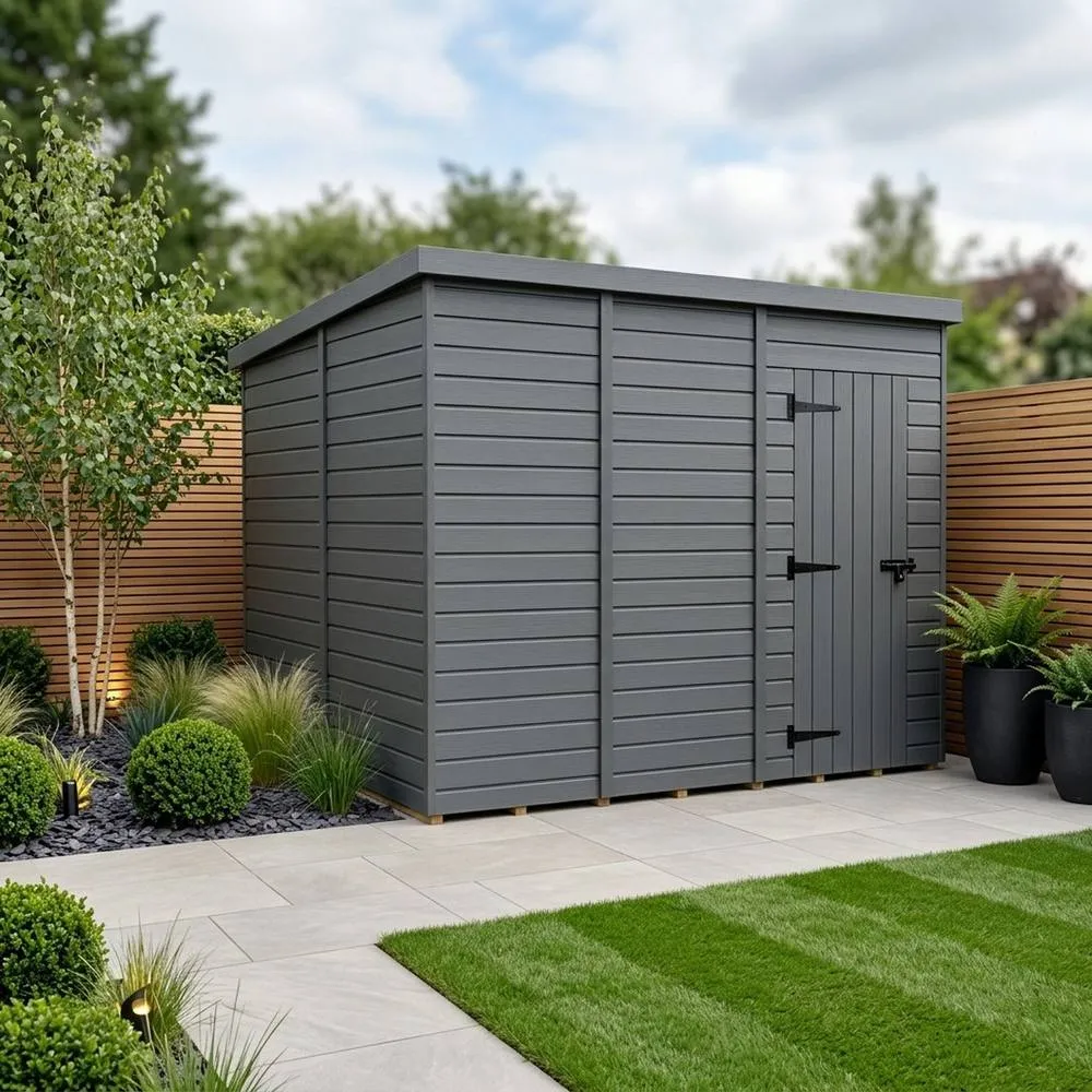 Buttercup Farm 14ft x 10ft Composite Pent Garden Shed Single Door No Windows in Grey 2