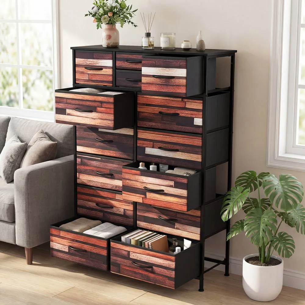 Costway 14-Drawer Dresser Storage Chest w/Fabric Drawers Storage Organizer in Brown 3