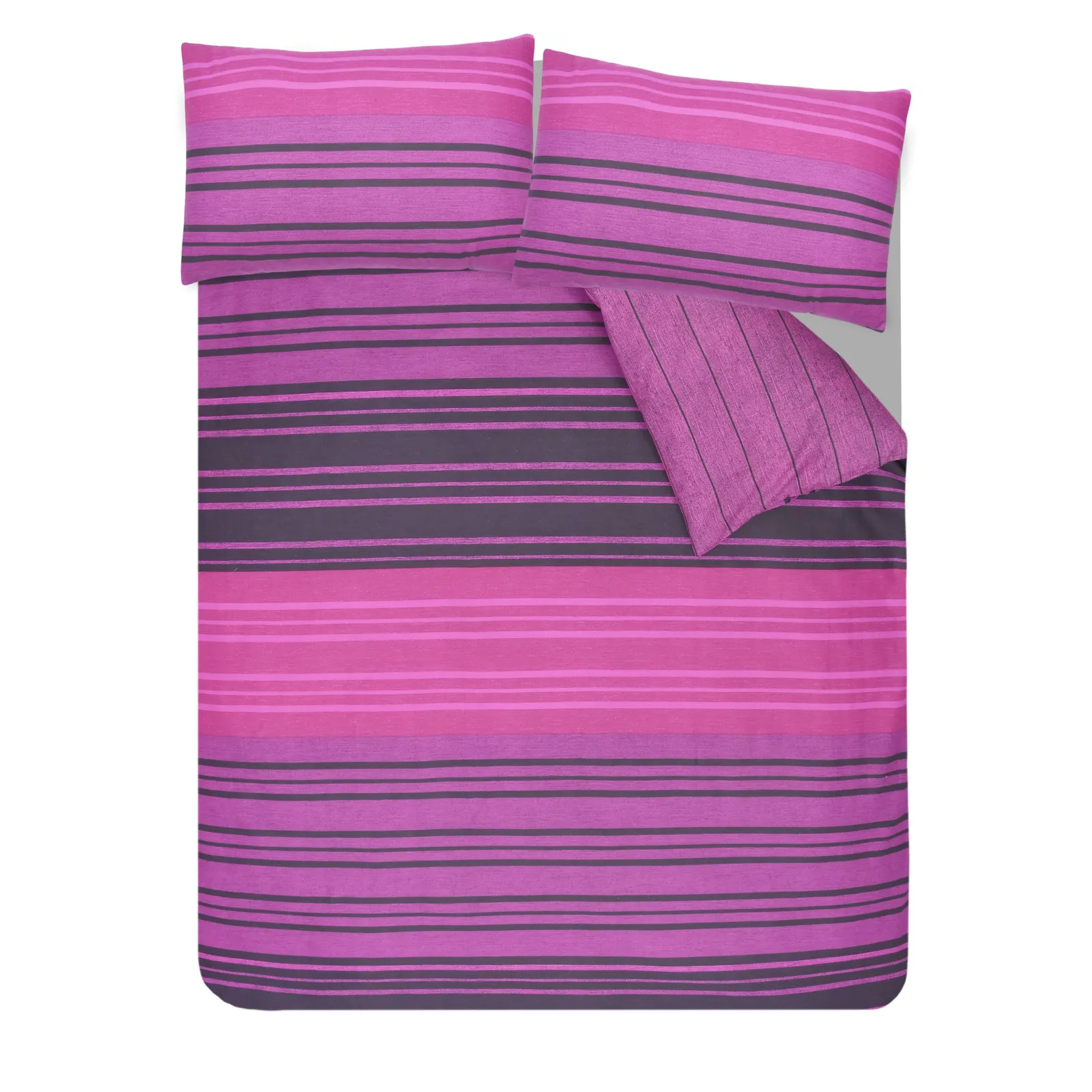 Smart Living Printed Reversible Polycotton Textured Stripe Duvet Cover With Pillowcases in Purple 3