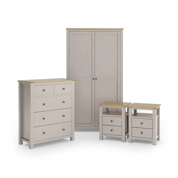 Olney Stone 5 Drawer Chest, Double Wardrobe & Bedside Tables Bundle