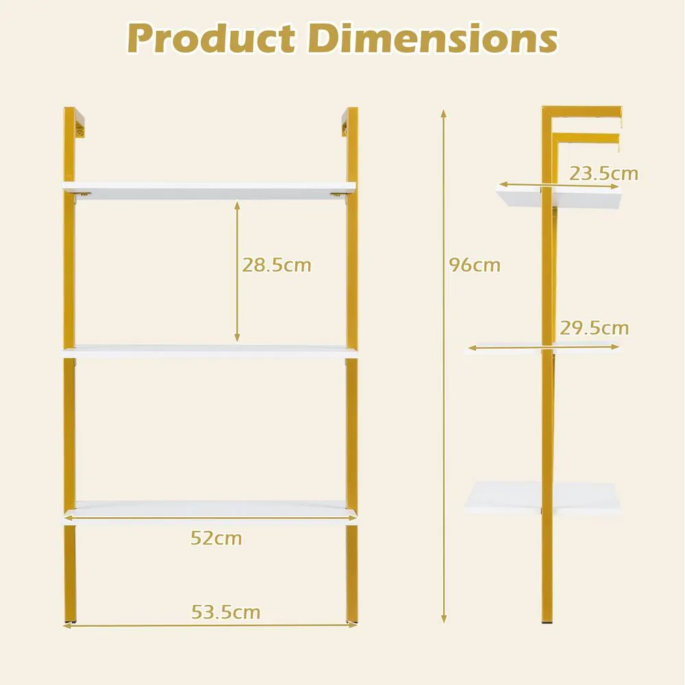 Costway 3-Tier Industrial Wall Mounted Bookshelf Wooden Floating Shelving Unit in White 2