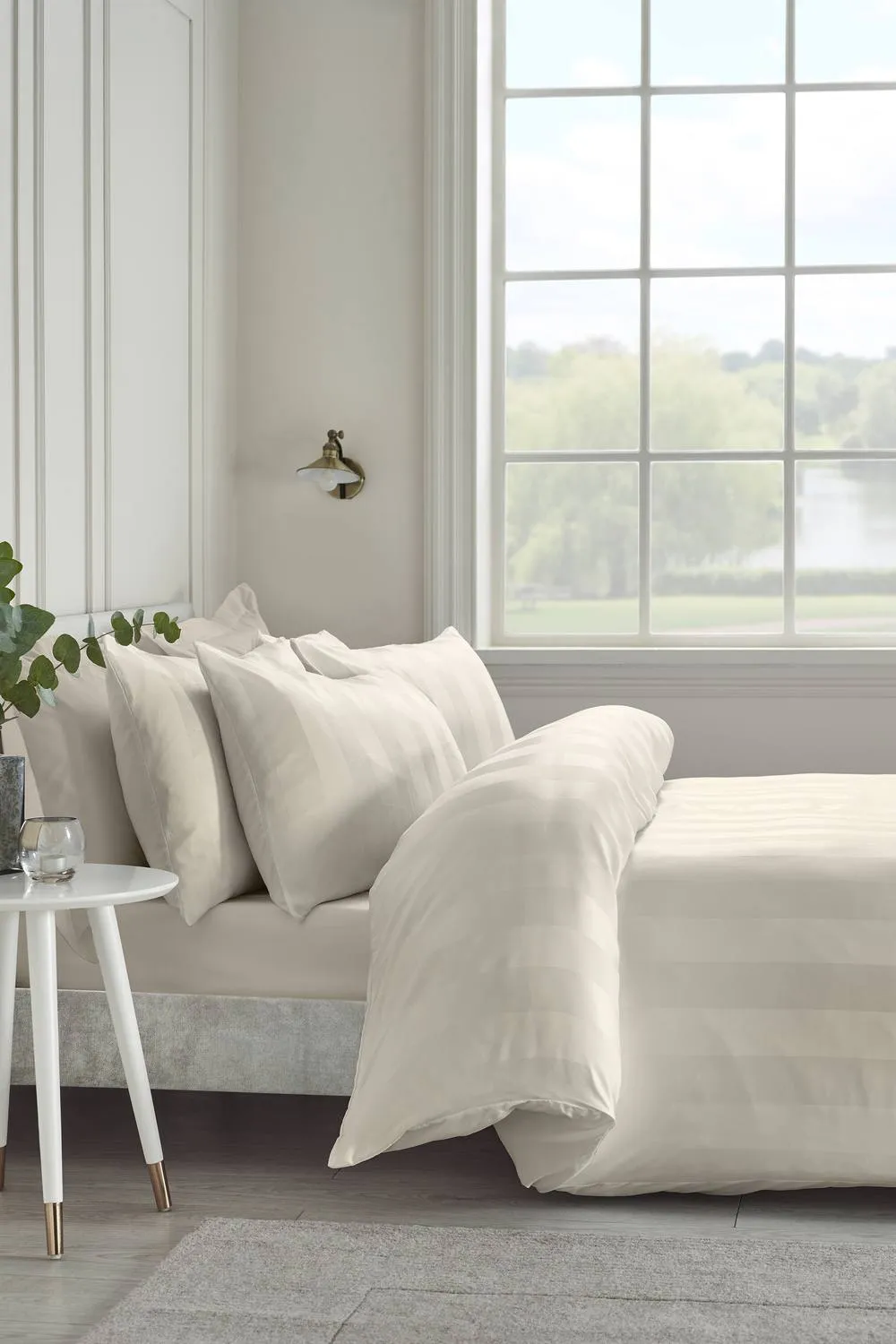 Catherine Lansfield 'So Soft Satin Stripe' Duvet Cover Set in Cream