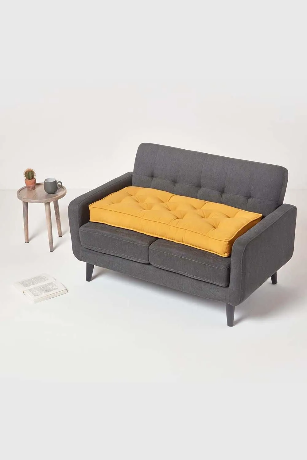 Homescapes Cotton 2 Seater Booster Cushion in Mustard 6