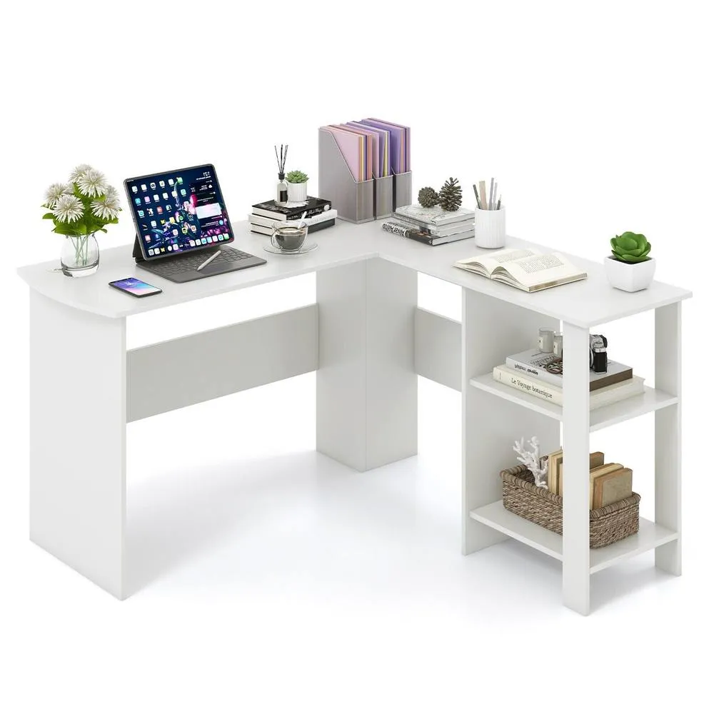 Costway L-Shaped Corner Computer Desk Table Workstation Home Office in White 4