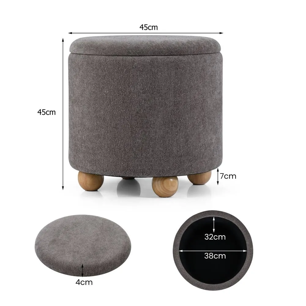 Costway Round Storage Ottoman Chenille Fabric Footrest Stool w/ Removable Lid in Grey 2