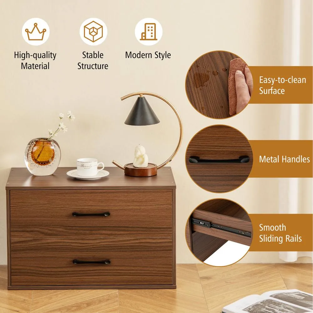 Costway Stackable 2-Drawer Dresser Wooden Storage Cube Dresser-Walnut in Brown 2