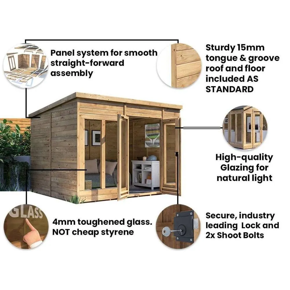 Dunster House Summerhouse 3m x 2.4m (10' x 8') Pent Roof, RagePanda Modular in Brown 6