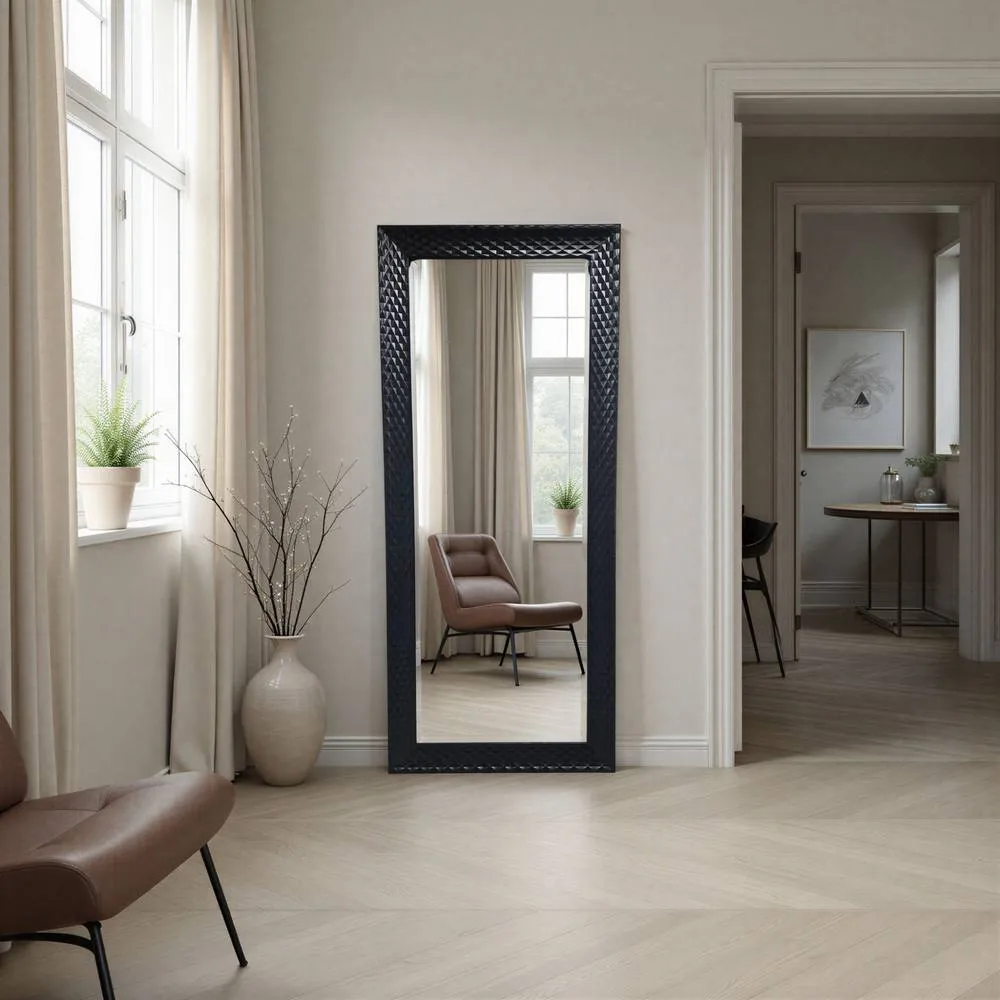 Yearn Mirrors Diamont Full Length Framed Black Bevelled Mirror 3