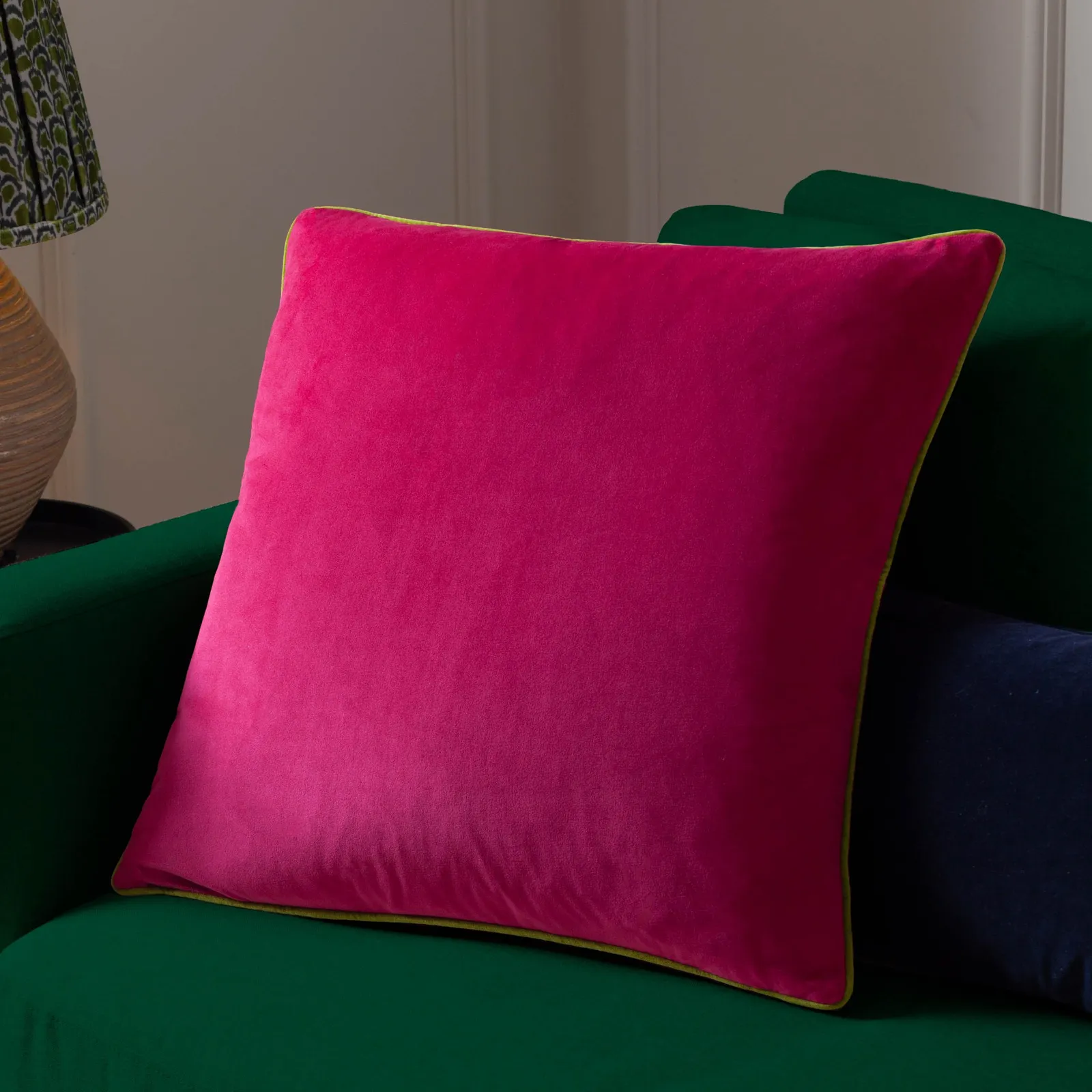 Furn Meridian Velvet Piped Cushion in Bright Pink