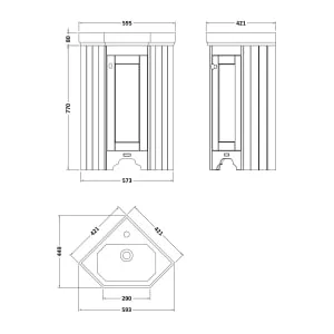 Bayswater Victrion Pointing White Corner Traditional Freestanding Vanity Unit & White Recessed Basin - 595mm 2