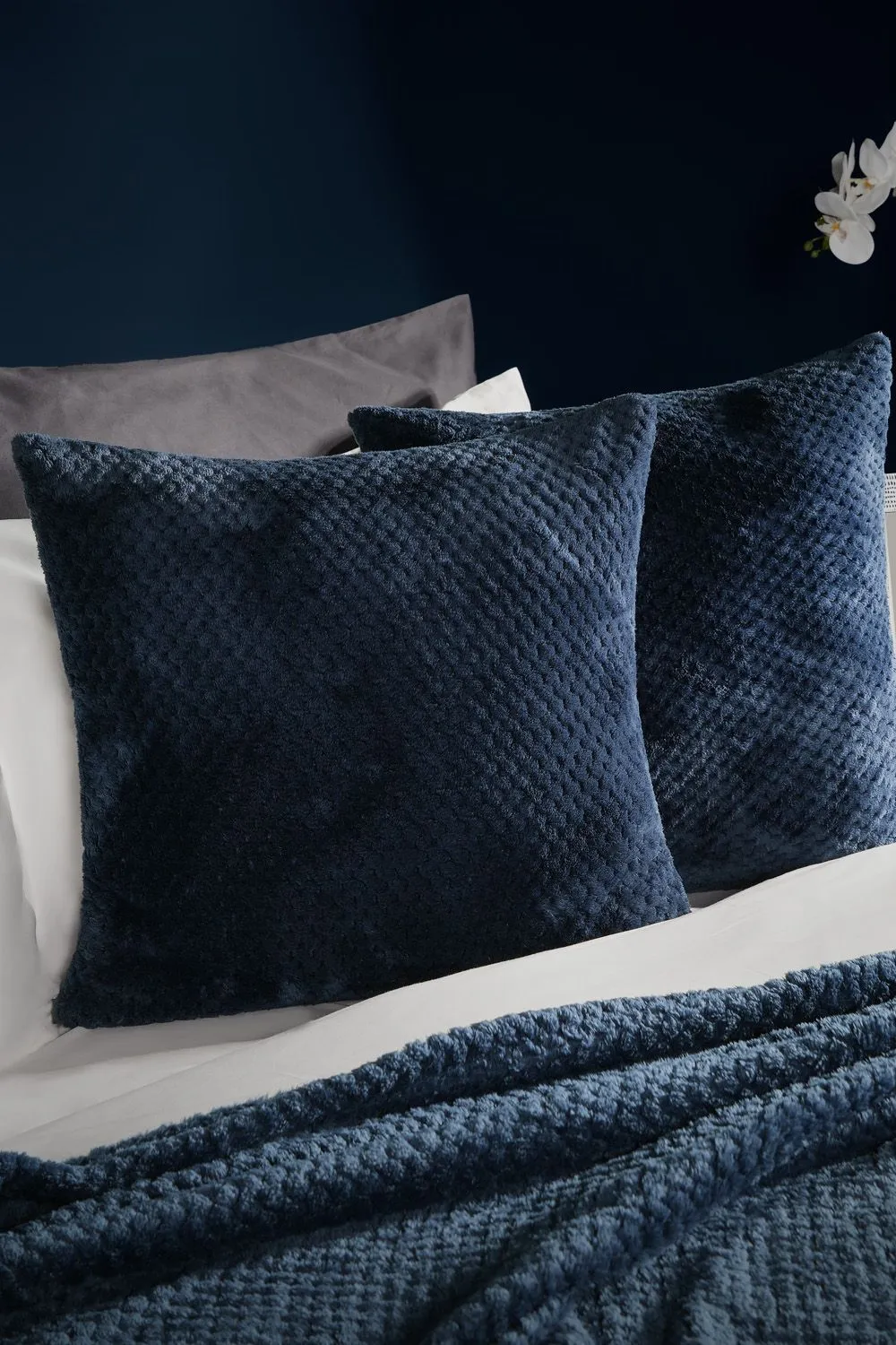 OHS 2 Pack of Waffle Fleece Square Cushion Covers in Navy