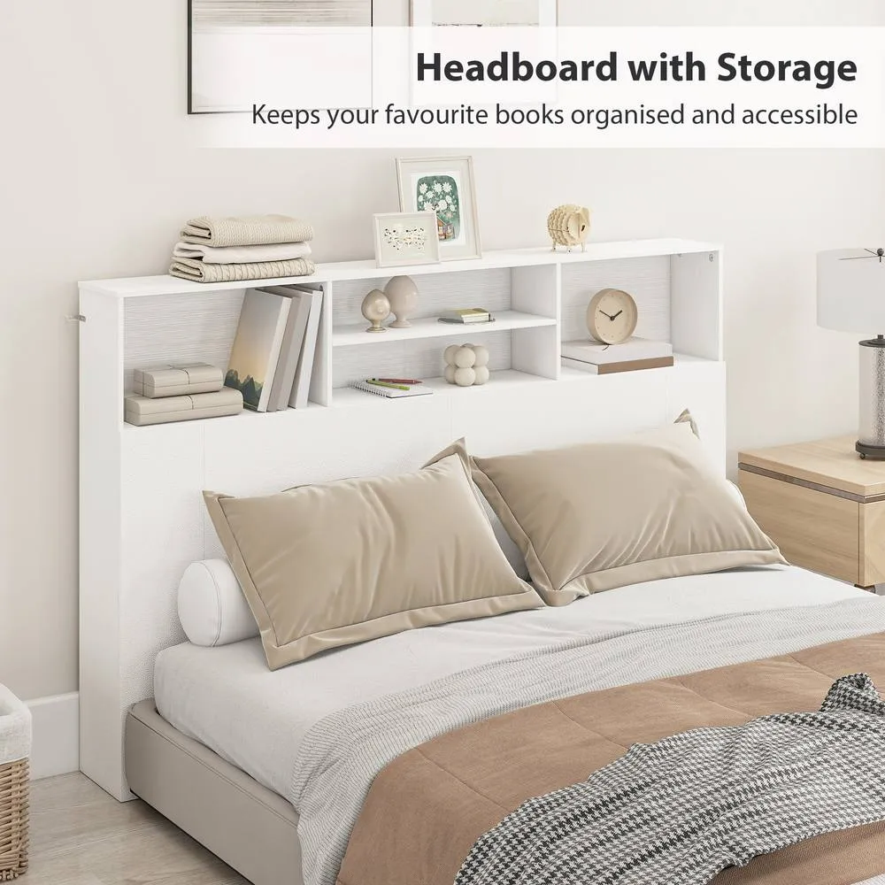 HOMCOM King Size Headboard with Storage & 4 Open Compartments, White 4