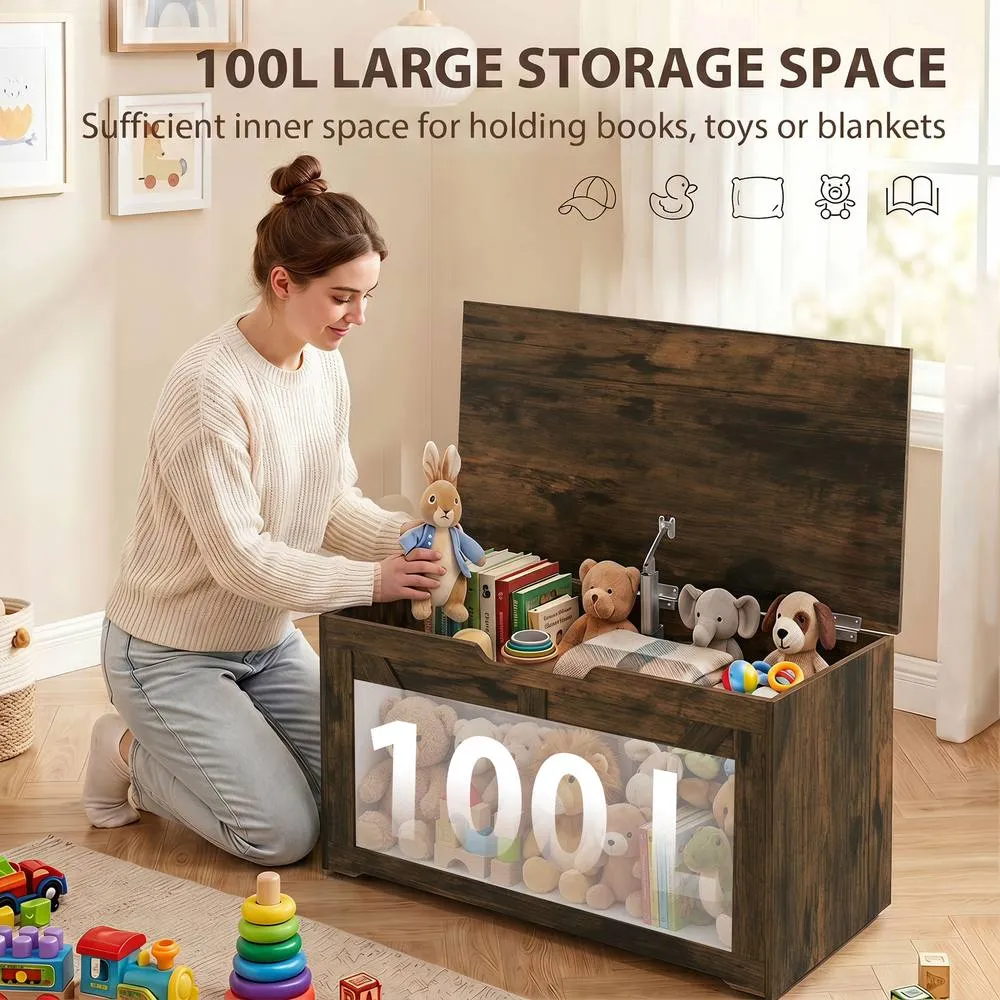 HOMCOM Storage Trunk for Living Room, with Safety Hinge, 80cm, Rustic Brown in Dark Brown 4