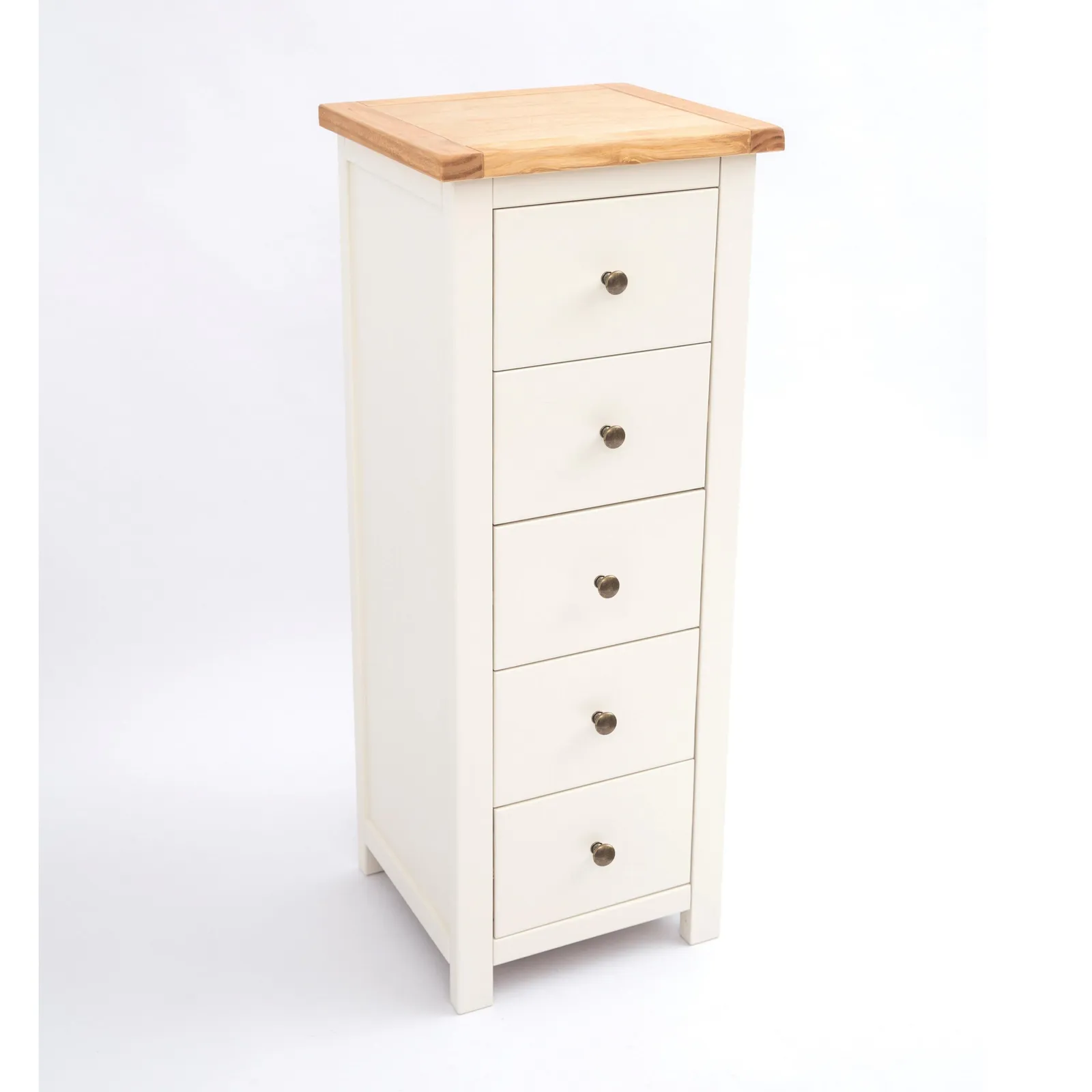 Cabinet Bits Maggiori 5 Drawer Narrow Chest of Drawers Brass Knob in Off-White 3