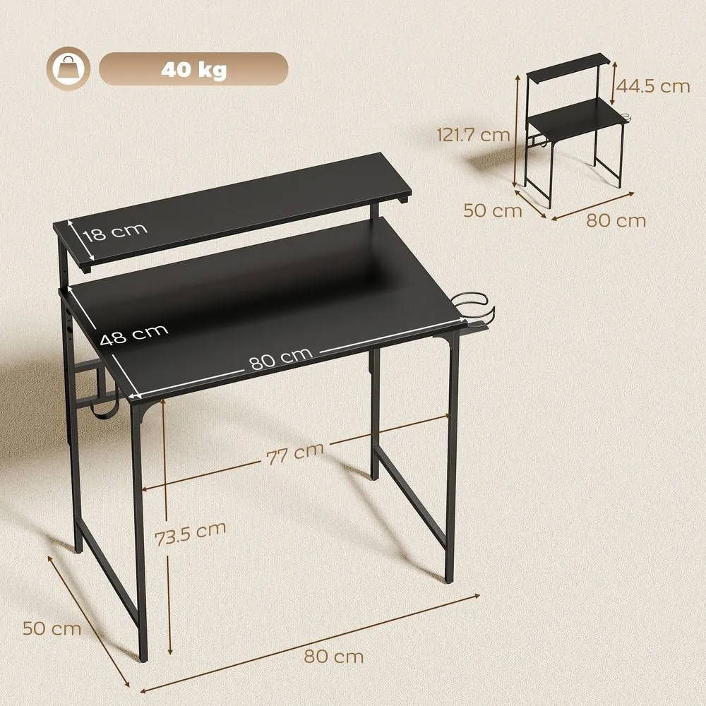 HOMCOM Computer Desk, 80cm Home Office Study Table with Hutch Shelf in Black 3