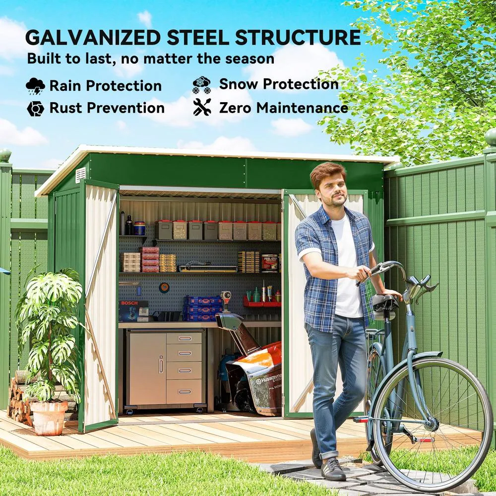 OUTSUNNY Outdoor Storage Shed, 7.5 x 4.3ft Metal Garden Shed in Green 6
