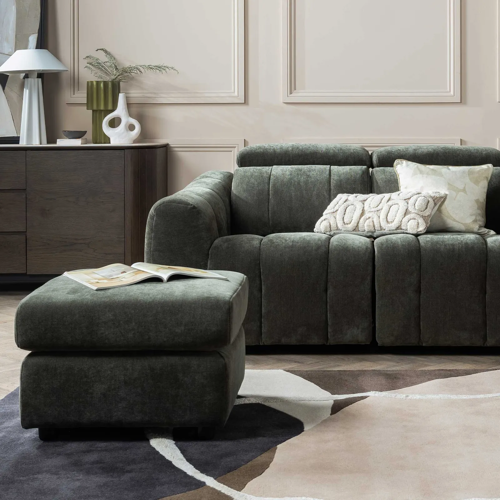 Montgomery Footstool, Green Fabric | Barker & Stonehouse 2