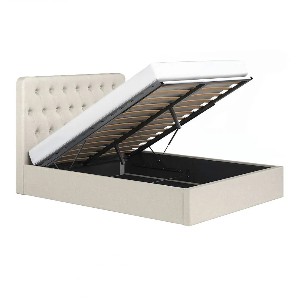 Flair Marley Buttoned Headboard Ottoman Bed Beige Linen 6