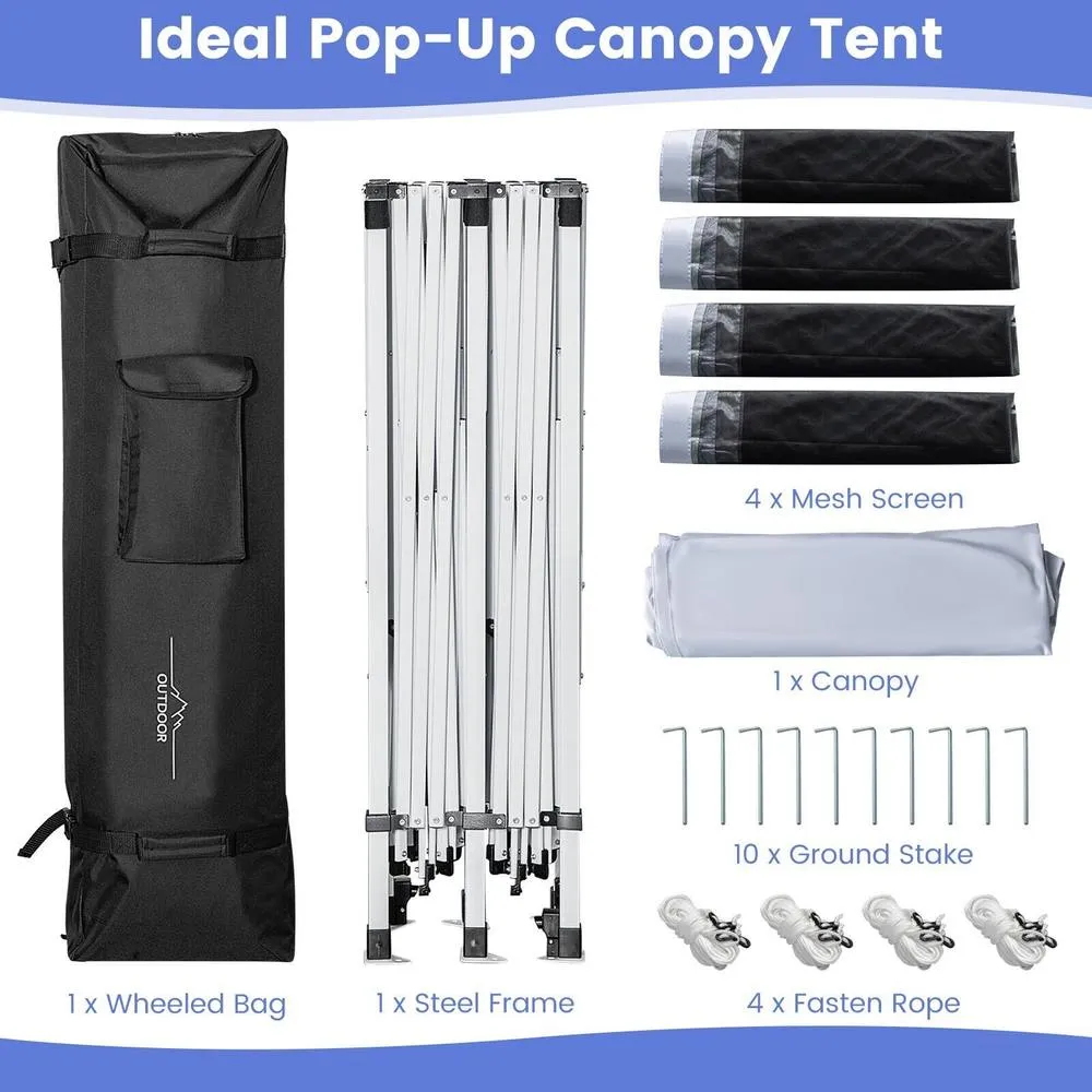 Costway 3 x 6 m Pop-Up Canopy Party Tent Sidewalls Portable Garage in White 4