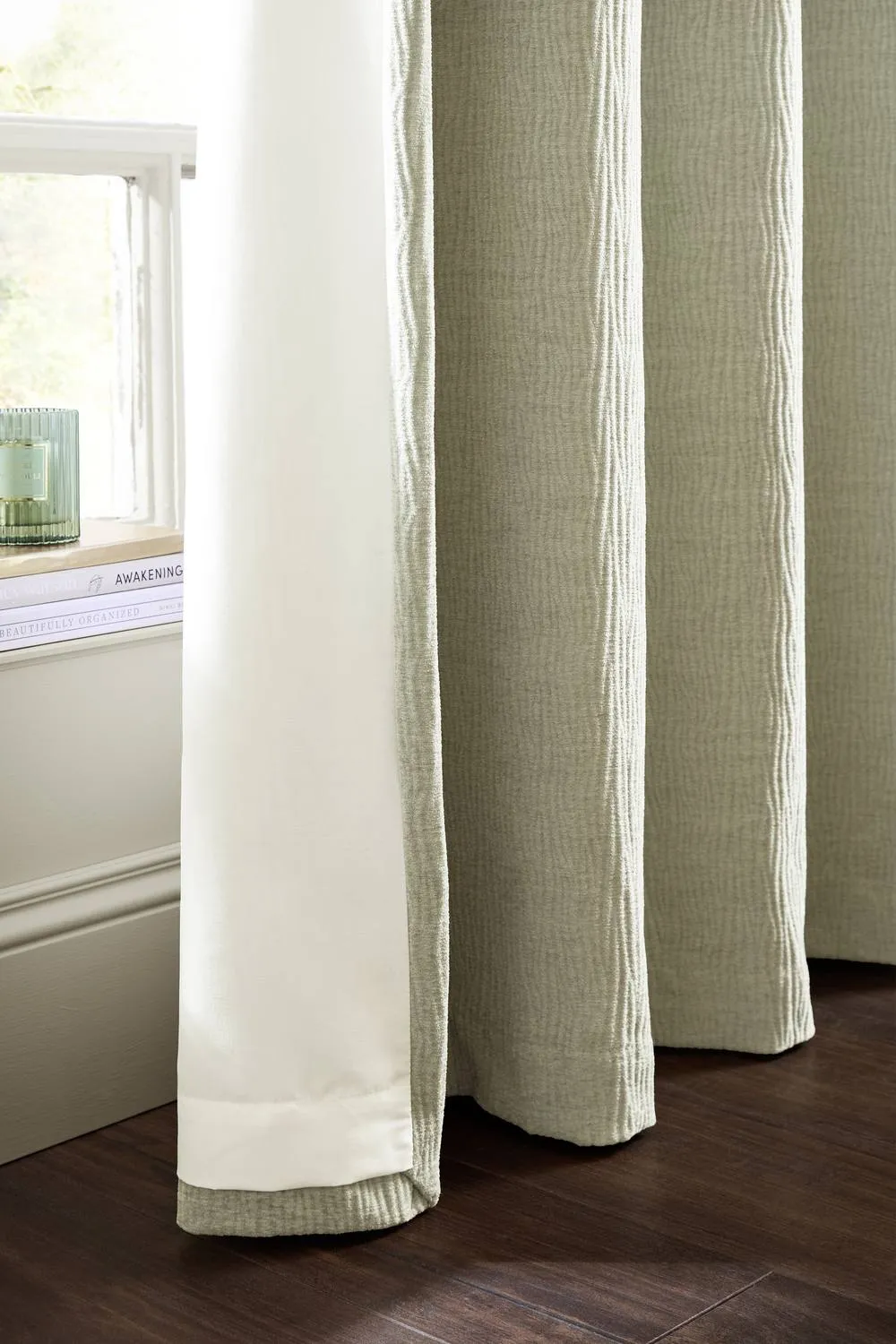 Catherine Lansfield 'Crinkle Chenille' Lined Eyelet Curtains in Natural 4