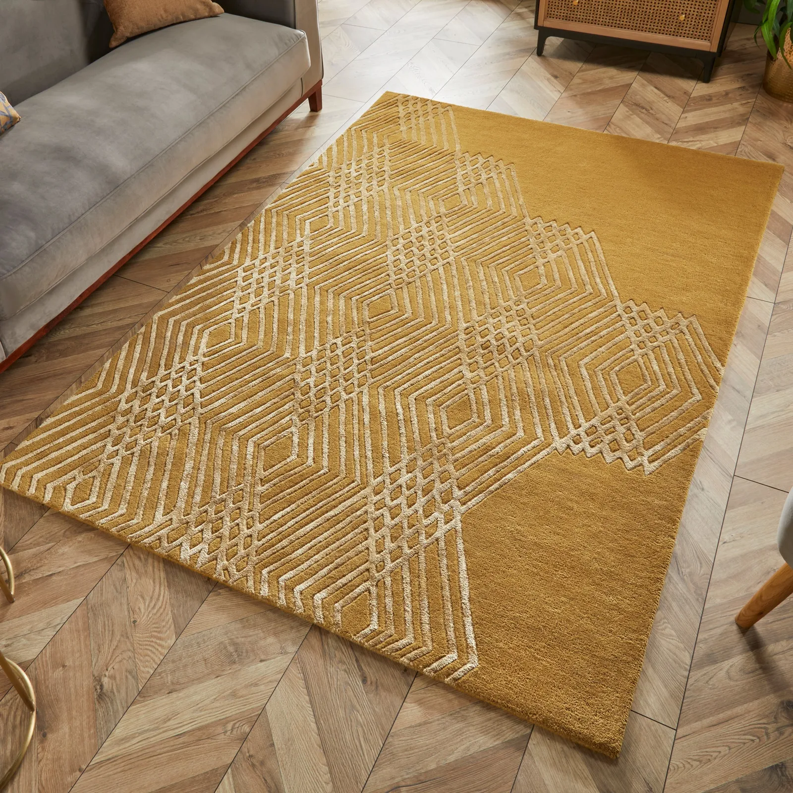 Diamonds Wool Rug Yellow