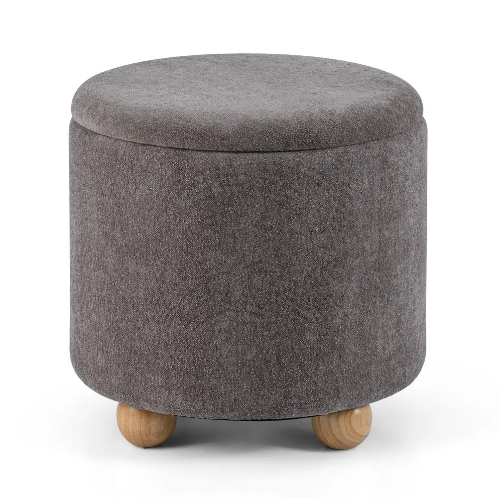 Costway Round Storage Ottoman Chenille Fabric Footrest Stool w/ Removable Lid in Grey