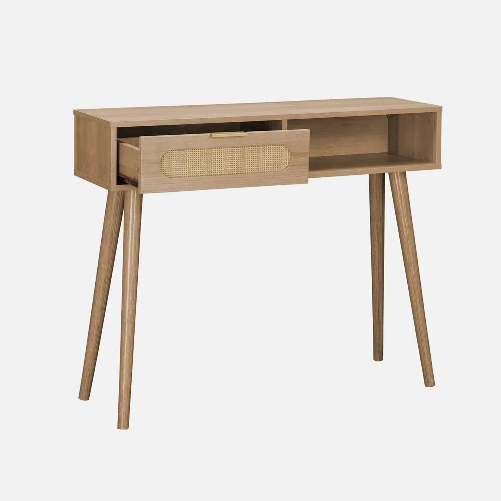 sweeek 100cm Wood & Cane Rattan Console Table in Light Brown 2