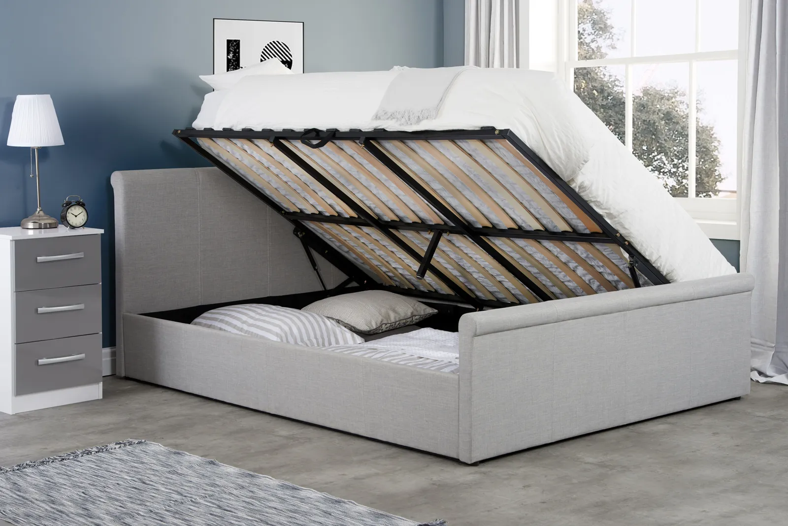 Birlea Grey Fabric Ottoman Bed Frame Storage Stratus Linen 1