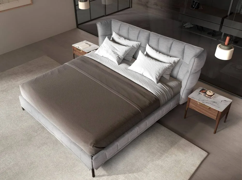 Angel Cerda Light Bluish-Grey Fabric Double Bed (Model ) Tufted in Grey 3