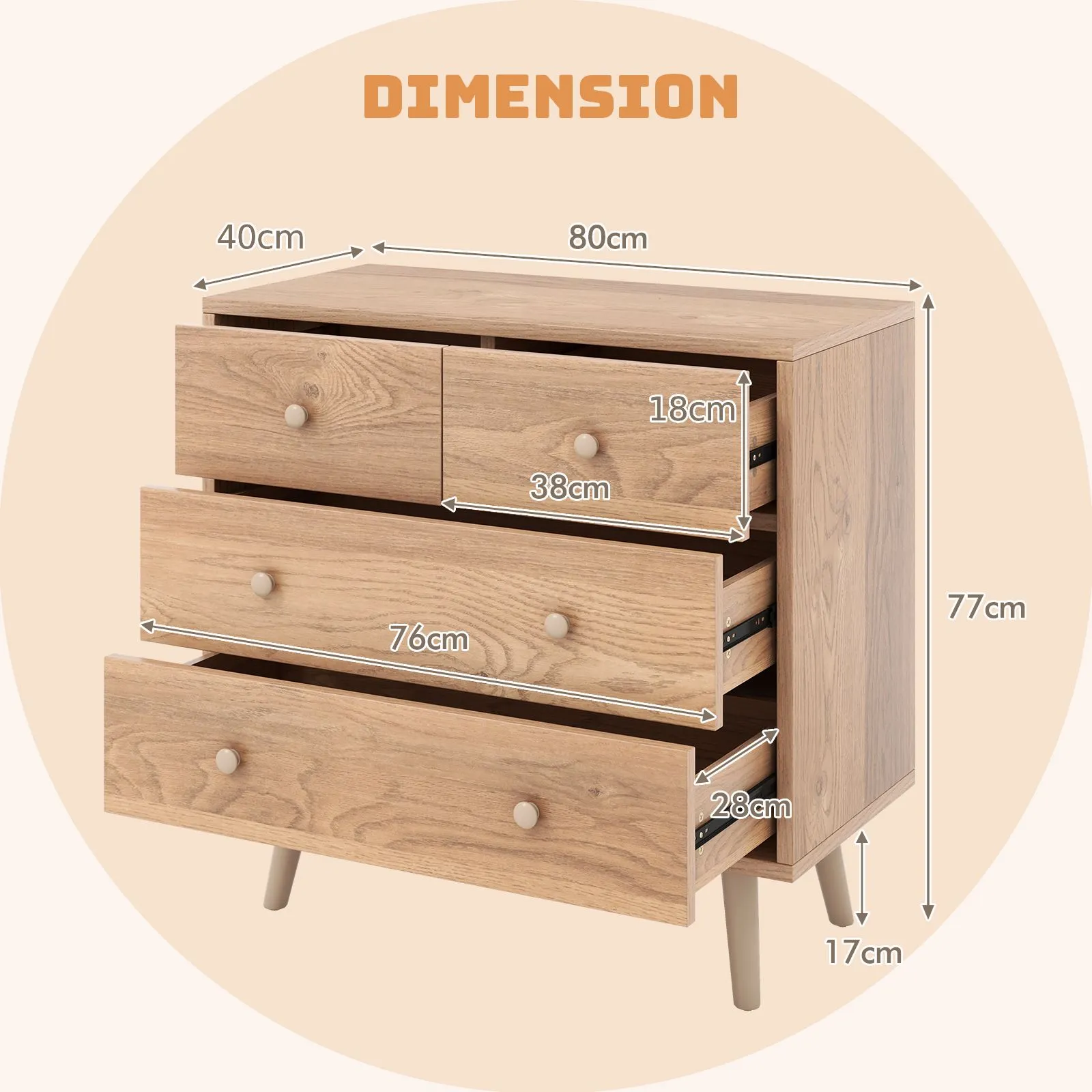 Costway 4-Drawer Chest Storage Cabinet Dresser Freestanding Organizer w/ Anti-tipping Device in Natural 5