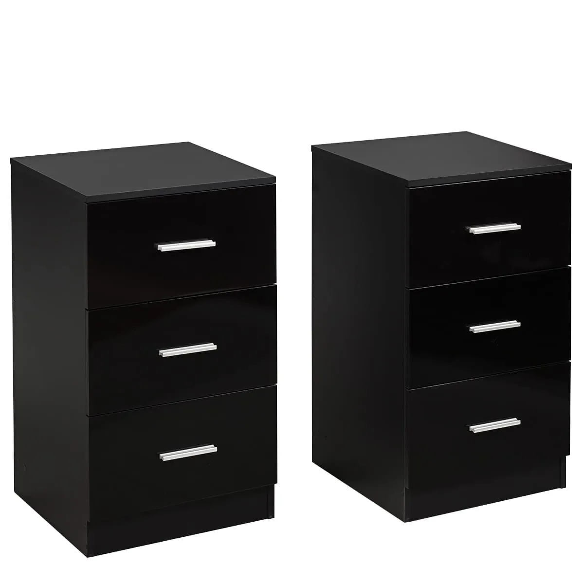 Costway 2Pcs 3-Drawer Chest Storage Cabinet Dresser Night Stand Organizer Black