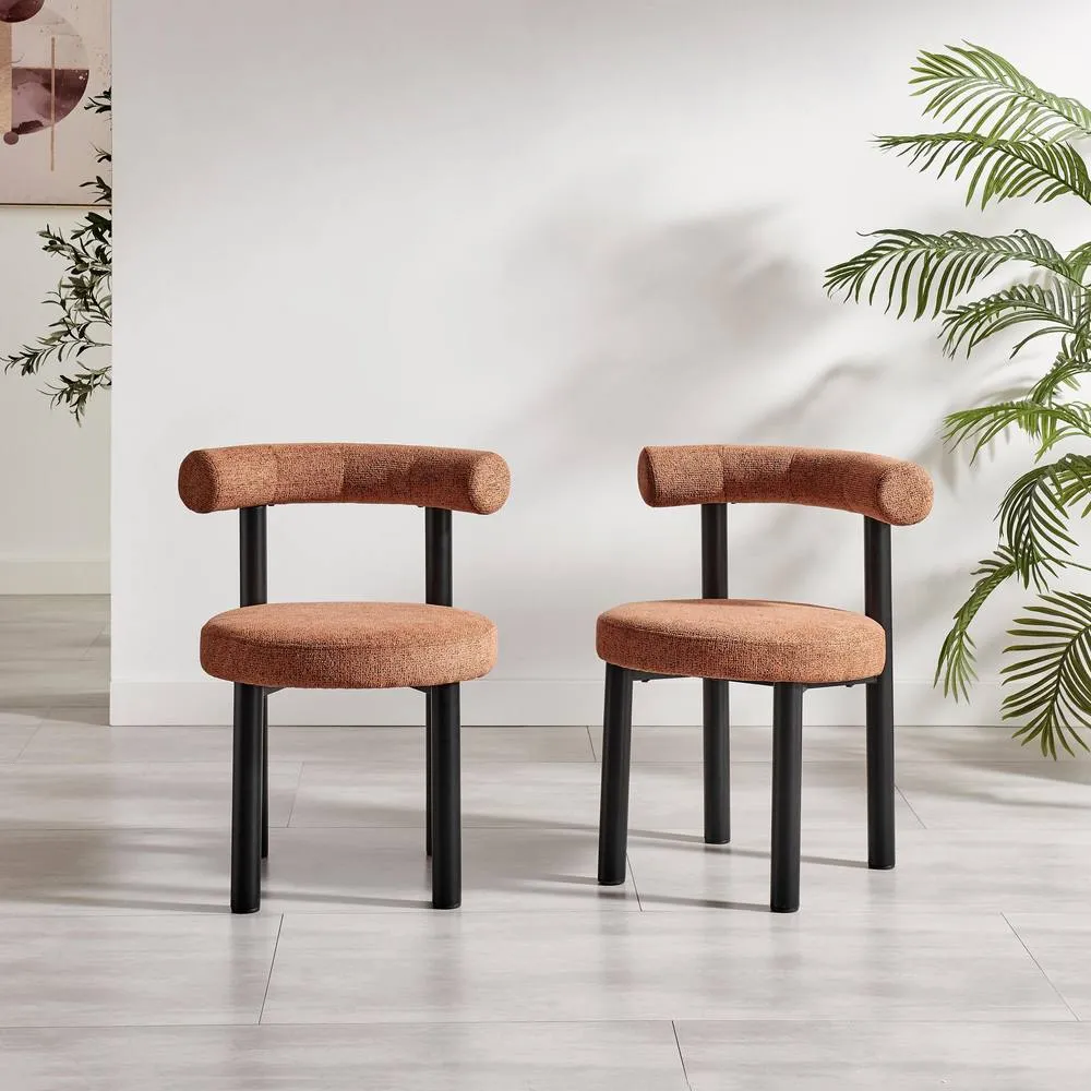 FurnitureboxUK 2x Isola Terracotta Orange Fabric Dining Chairs Black Legs 2