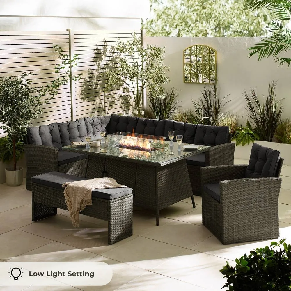 FurnitureboxUK Marbella 9 Seat Rattan Firepit Table Garden Dining Set in Grey 2