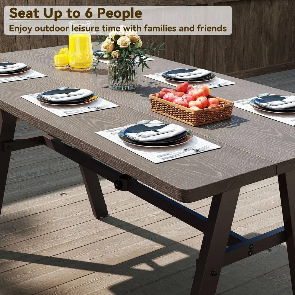Costway Outdoor Patio Table with 350 Pounds Capacity for Garden in Brown 6