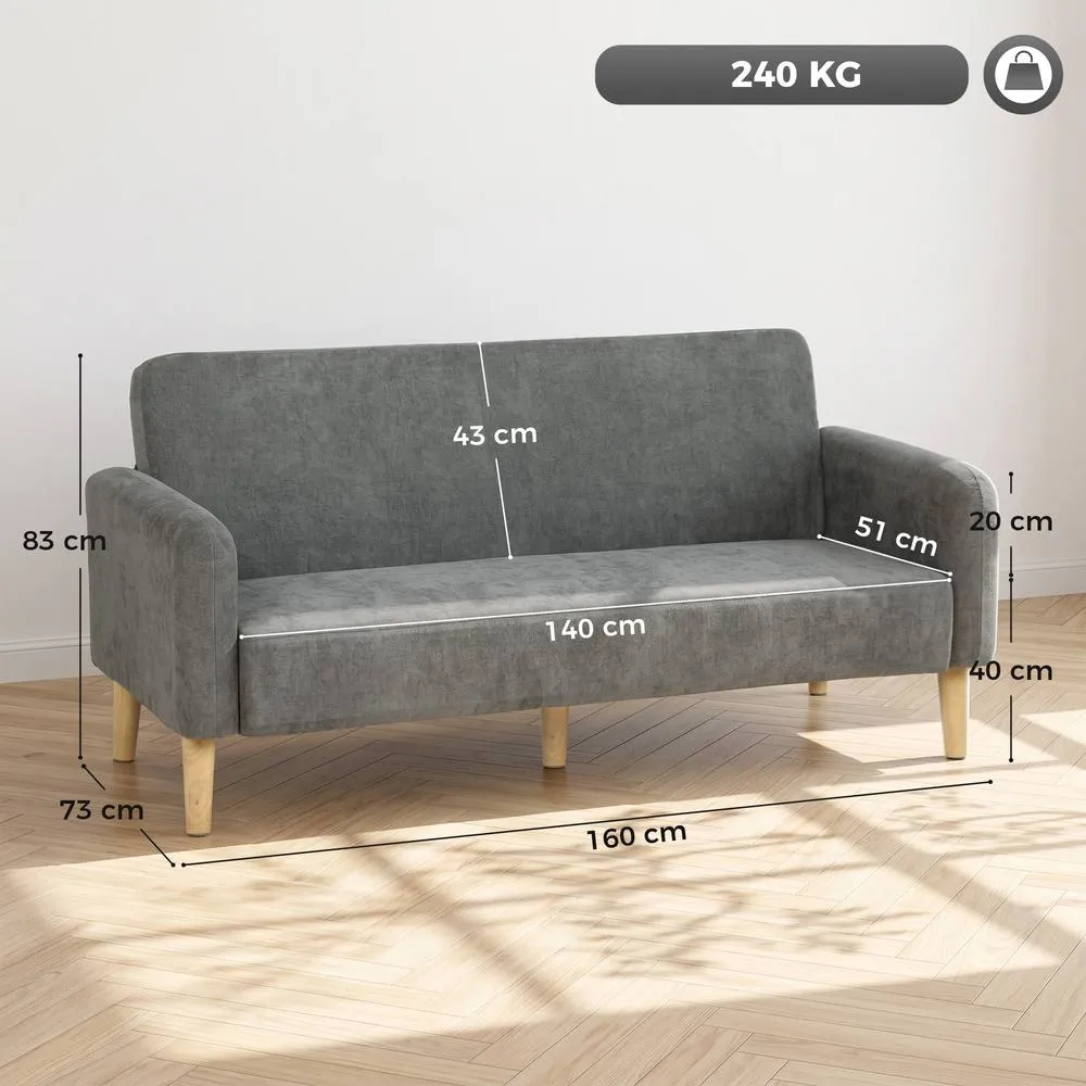 HOMCOM 2 Seater Sofa, Velvet Small Couch with Plush Backrest, Grey 3