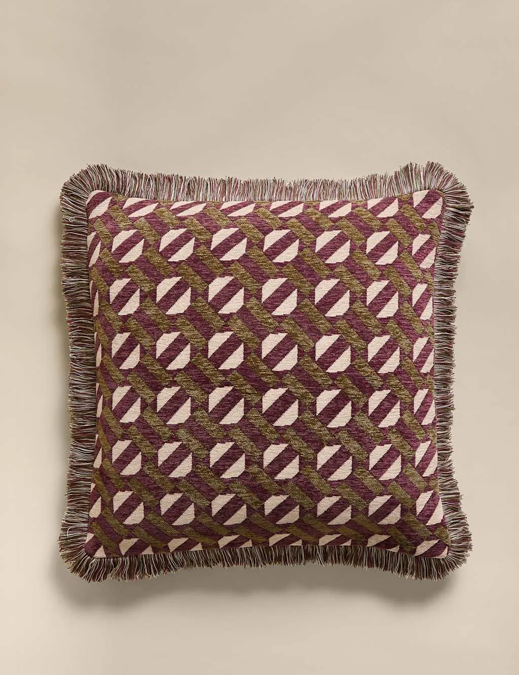M&S Chenille Geometric Tile Cushion Moss