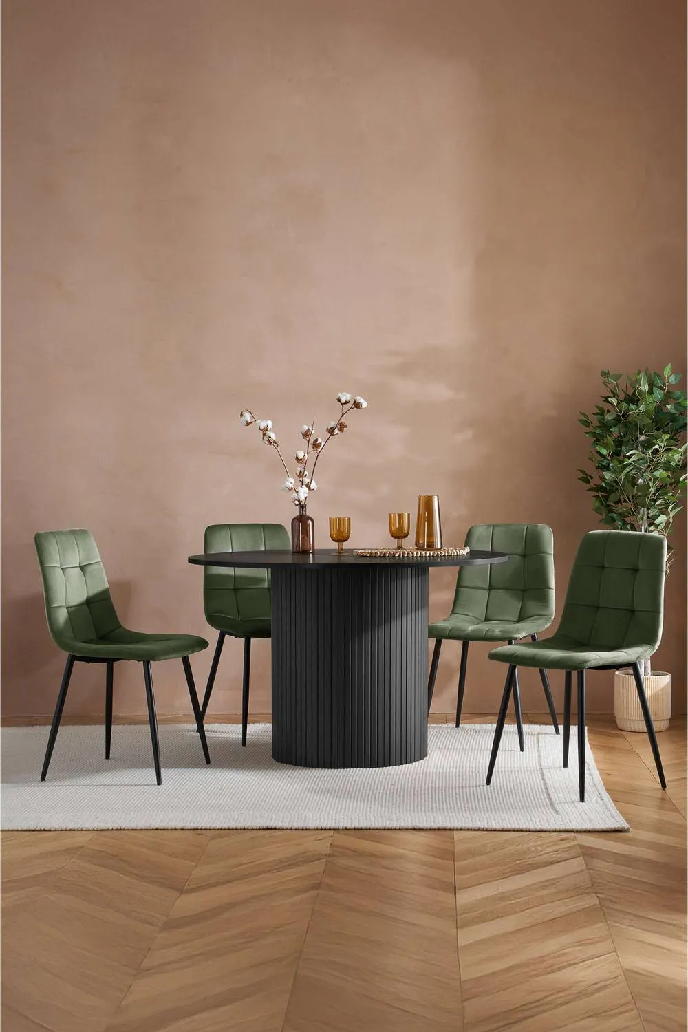Birlea Axel Round Fluted Dining Table with 4 Chairs in Black