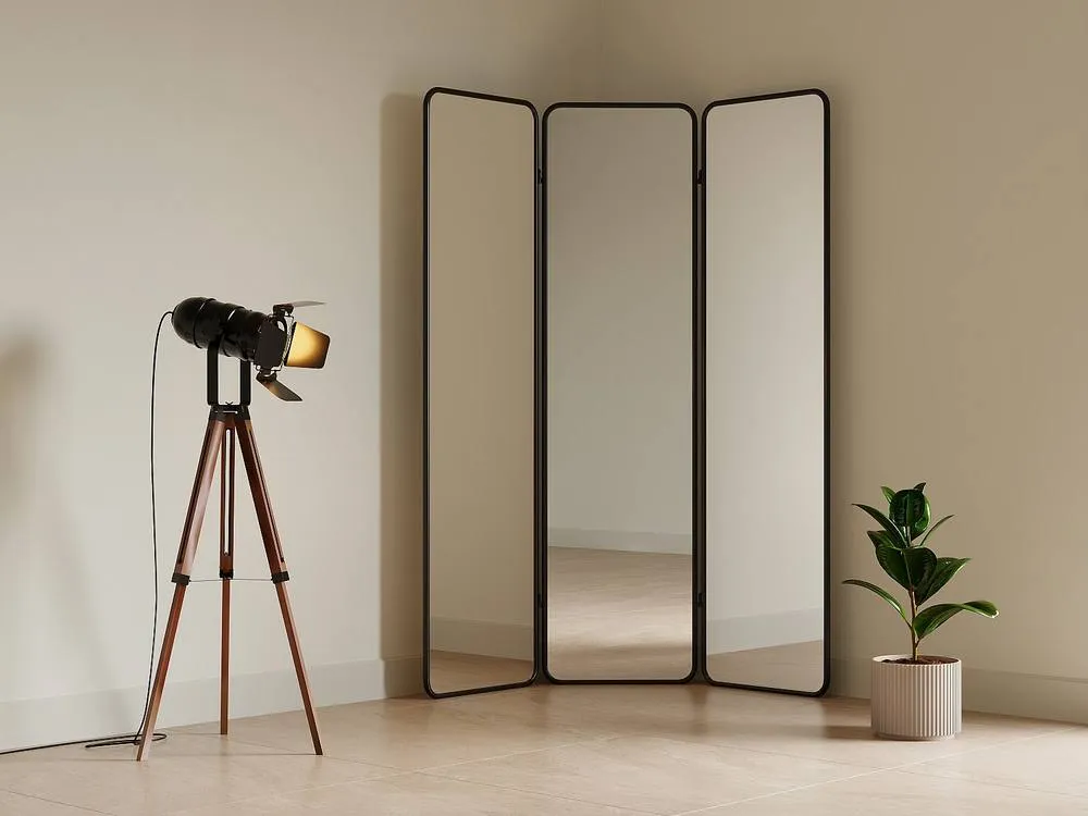 Vente-unique Metal Mirror Room Divider - L. 146 X H. 180 Cm - Black - MIROLY 3