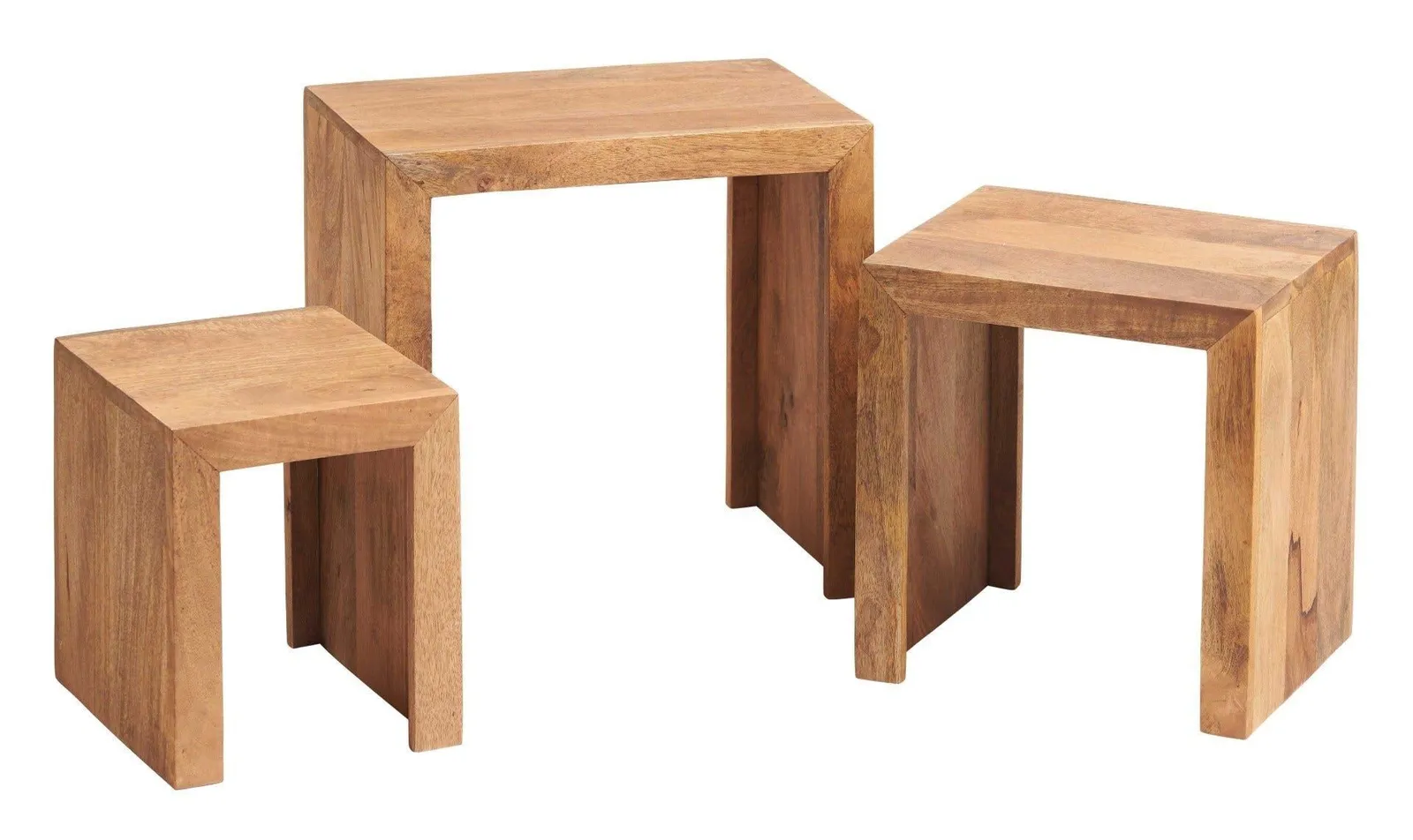 IH Design Duvid Light Mango Wooden Nest of 3 Tables in Brown 4