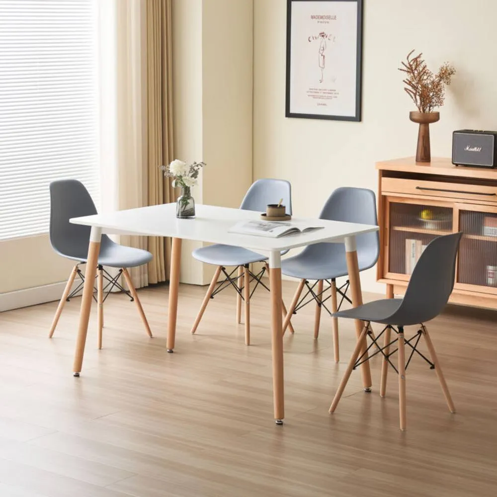 Comfy Living Ltd 5 Piece Dining Set With White Wooden Top & 4 Grey Chairs With Metal Detailing