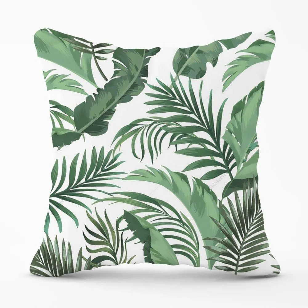 Warren Reed - Designer Trendy Tropical Leaves Cushions in Green