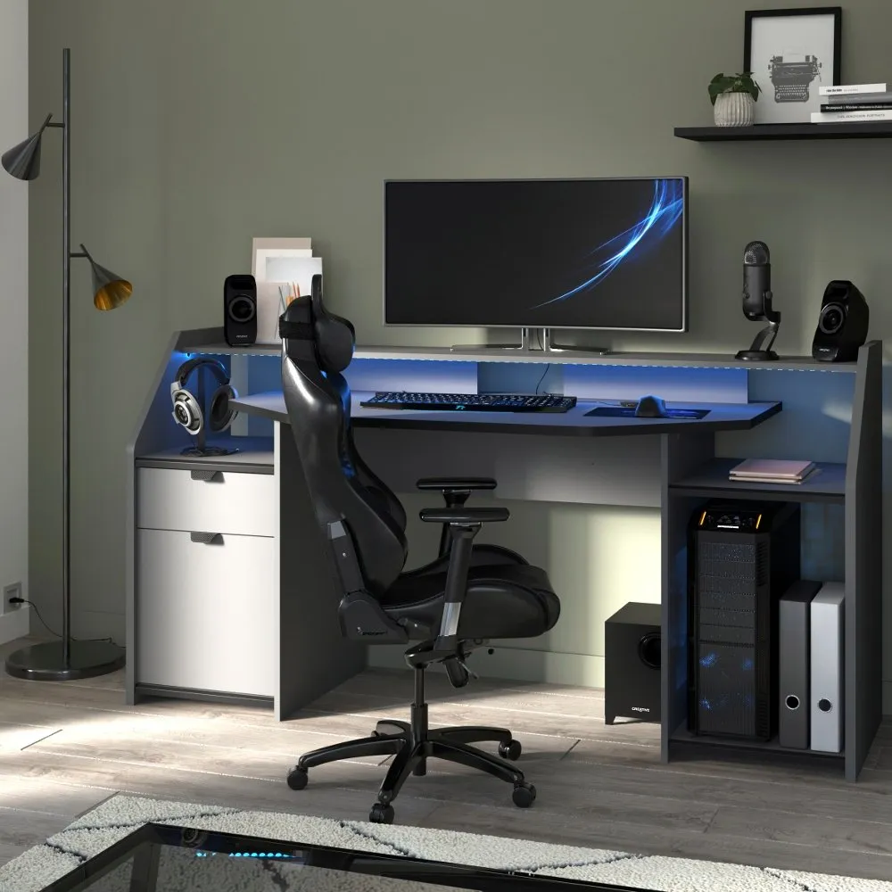 SetUp Large Grey Gaming Desk With LEDs