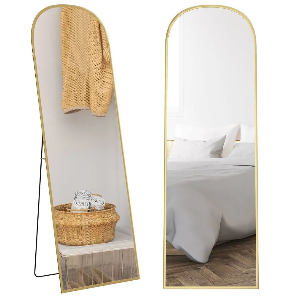 HOMCOM Full Length Mirror with Aluminium Alloy Frame Hanging or Leaning in Gold 2